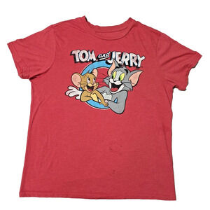 Tom and Jerry Graphic T-Shirt Red Youth XL Vintage Style Retro Cartoon WB